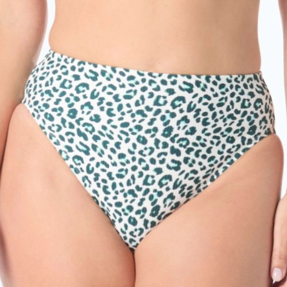 Coco Reef Summer Cheetah High Leg High Waist Bikini Bottom - SZ M -‎ NWT